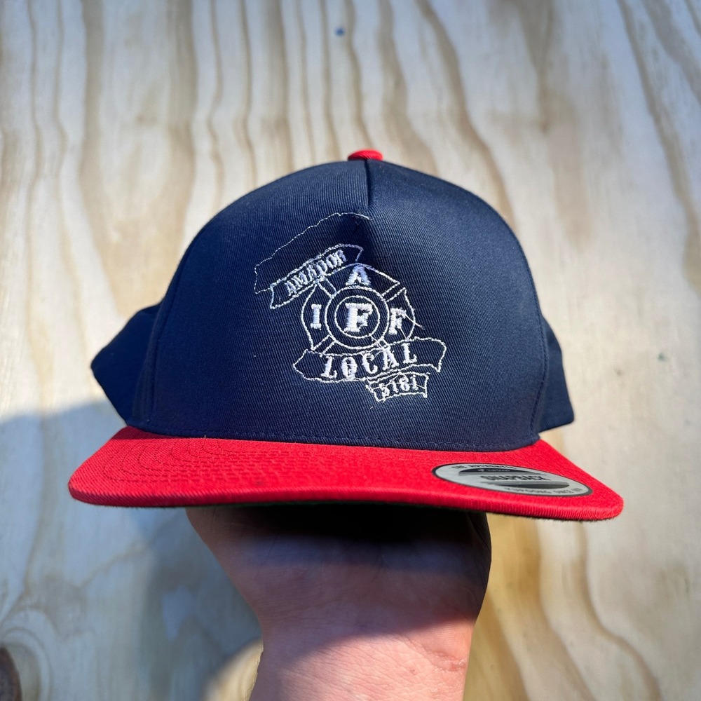 Yupoong Amador IAFF Local 3161 Firefighter Snapback Hat Navy Red OSFM